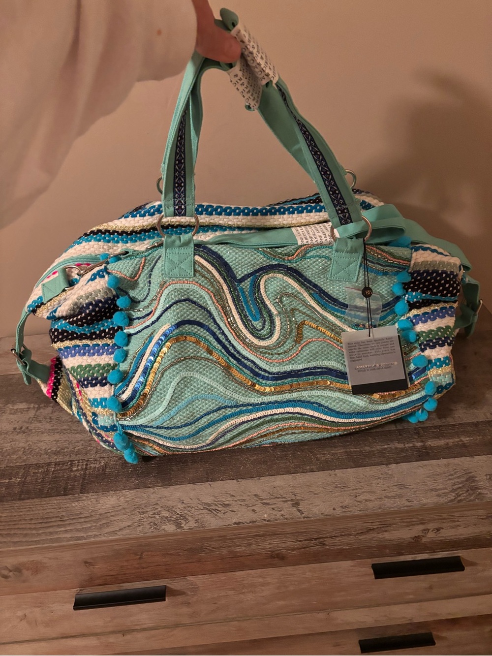 AMERICA & BEYOND DAPHNE TEAL EMBELLISHED HAND BEADED BAG NWT